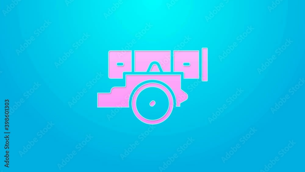 Pink line Cannon icon isolated on blue background. 4K Video motion graphic animation Pink line Cannon icon isolated on blue background. 4K Video motion graphic animation