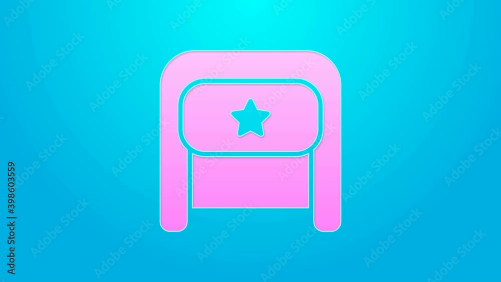 Pink line Ushanka icon isolated on blue background. Russian fur winter hat ushanka with star. Soviet Union uniform of KGB and NKVD. 4K Video motion graphic animation Pink line Ushanka icon isolated on blue background. Russian fur winter hat ushanka with star. Soviet Union uniform of KGB and NKVD. 4K Video motion graphic animation