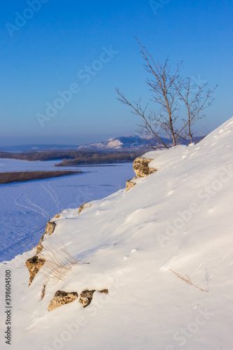The Sok Mountains, Samara region, Russia. The Zhiguli Mountains and The Zhiguli Gate can be seen in the far over the river Volga.
