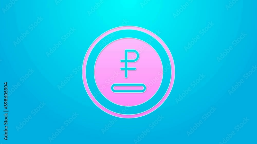 Pink line Rouble, ruble currency coin icon isolated on blue background. Russian symbol. 4K Video motion graphic animation Pink line Rouble, ruble currency coin icon isolated on blue background. Russian symbol. 4K Video motion graphic animation