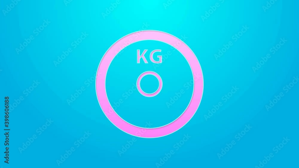 Pink line Weight plate icon isolated on blue background. Equipment for bodybuilding sport, workout exercise and fitness. 4K Video motion graphic animation