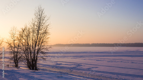Sunset over the river Volga  Samara  Russia.