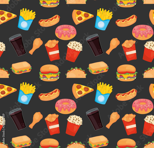 seamless pattern of fast food, colorful design