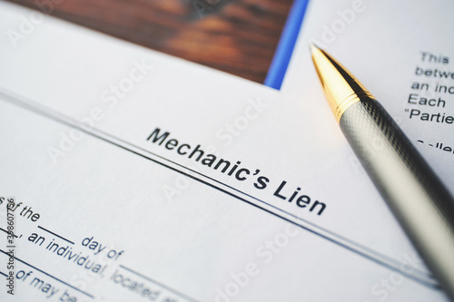 Legal document Mechanic Lien on paper close up photo