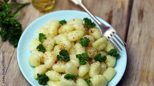 Gnocchi on a plate. Italian Cuisine.