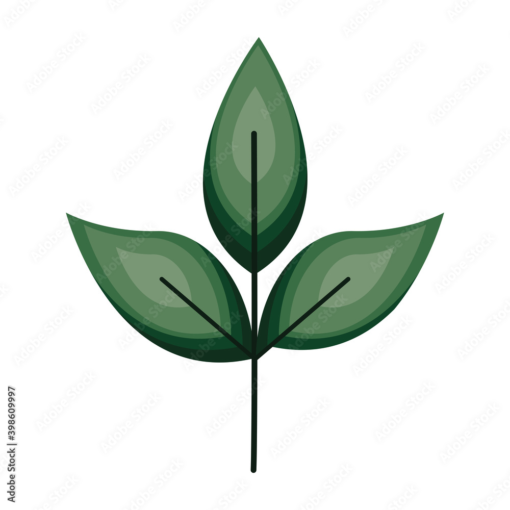 stem with three green leaves in the sides stem with three green leaves in the sides