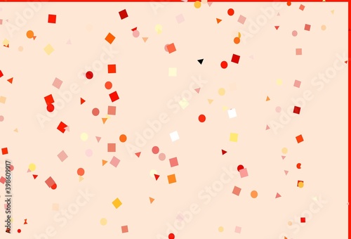 Light Red  Yellow vector template with crystals  circles  squares.