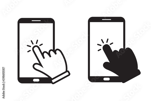 Hand touchscreen smartphone icon. Click on smartphone isolated on white. Vector illustration