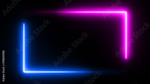 Neon rectangle frame or neon lights horizontal sign. Geometric glow outline shape or laser glowing lines. Abstract background with space for your text. illustration