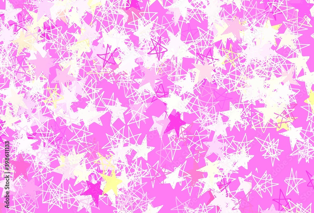 Light Pink, Yellow vector background with colored stars.