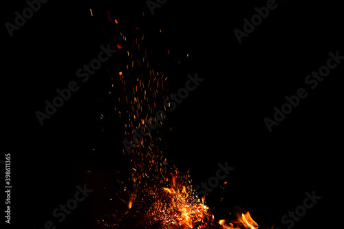 fire flames on black background.