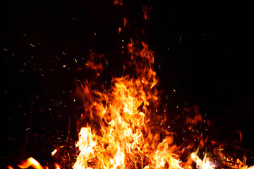 fire flames on black background.