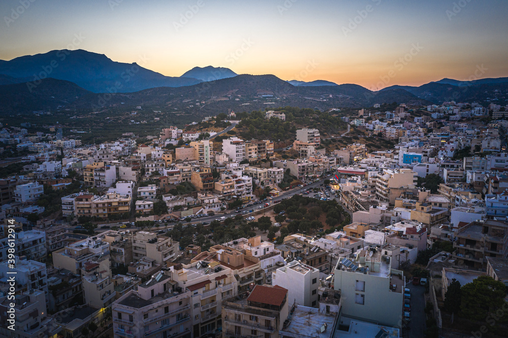 Panoramic view of Agios Nikolaos, Lasithi prefecture, Crete island, Greece