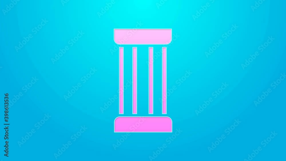 Pink line Ancient column icon isolated on blue background. 4K Video motion graphic animation Pink line Ancient column icon isolated on blue background. 4K Video motion graphic animation