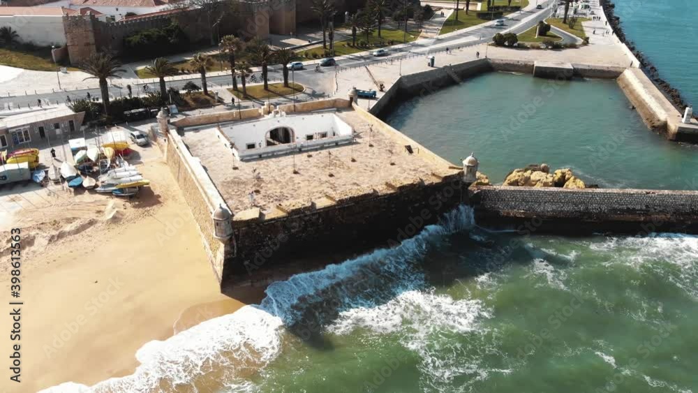 Top view of Fort of Ponta da Bandeira in Lagos, Algarve, Portugal - Aerial slow Orbit Top view of Fort of Ponta da Bandeira in Lagos, Algarve, Portugal - Aerial slow Orbit
