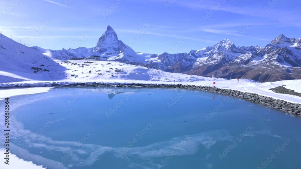 Water Lake in High Altitude Mountains of Zermatt, Switzerland. Aerial Water Lake in High Altitude Mountains of Zermatt, Switzerland. Aerial