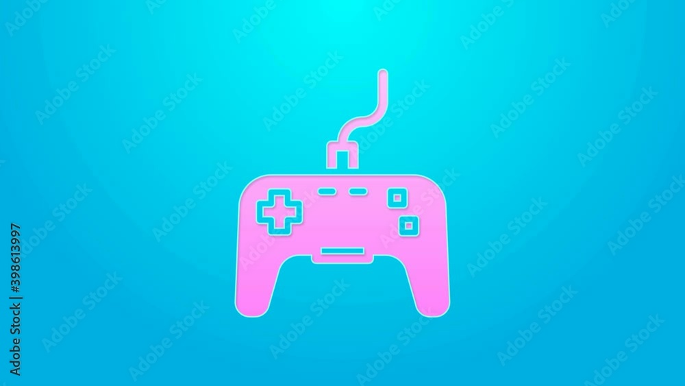 Pink line Gamepad icon isolated on blue background. Game controller. 4K Video motion graphic animation Pink line Gamepad icon isolated on blue background. Game controller. 4K Video motion graphic animation