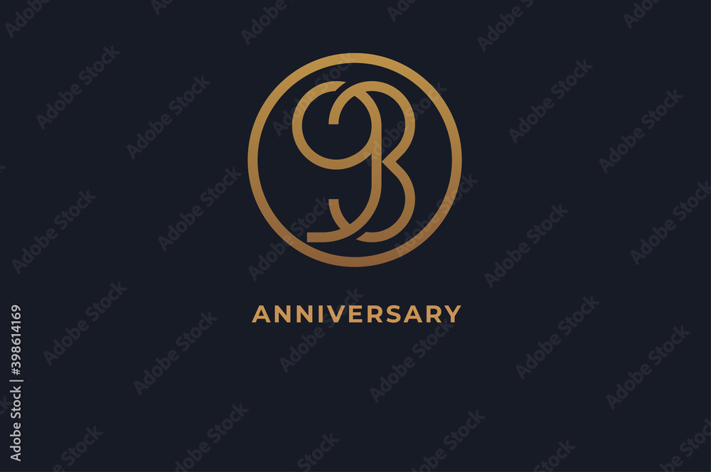 Number 93 logo, gold line circle with number inside, usable for anniversary and invitation, golden number design template, vector illustration Number 93 logo, gold line circle with number inside, usable for anniversary and invitation, golden number design template, vector illustration