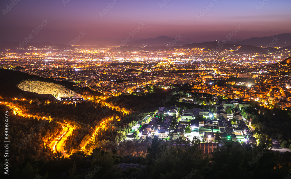 Night view of Athens, Greece