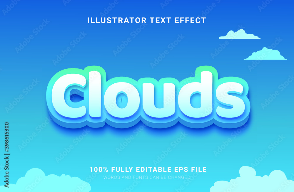 Estilo de texto editável com a temática de nuvens