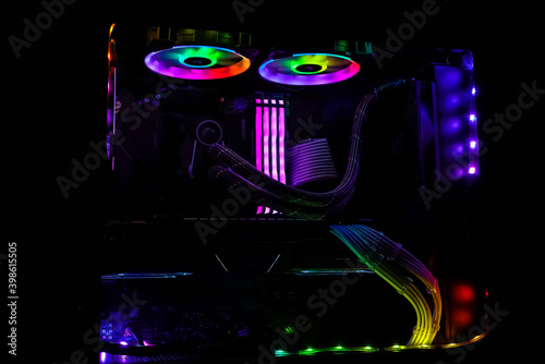 custom pc building rgb illuminated asus corsair amd zotac computer setup interior colorful rainbow photo