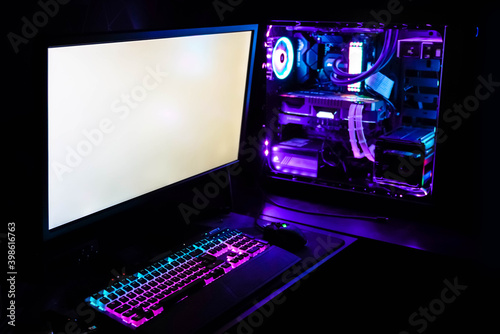 gaming workstation rendering computer with colorful keyboard