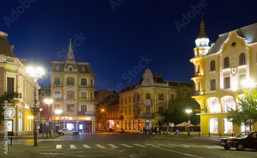 Impressive architecture of Oradea streets at night, Romania