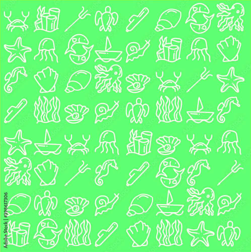 icon or background or pattern in the form of sea animals and marine plants with white lines and tosca icon or background or pattern in the form of sea animals and marine plants with white lines and tosca