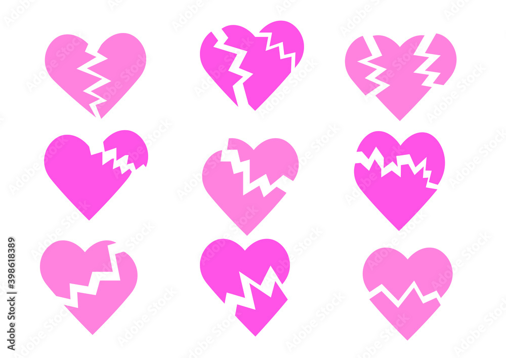 broken heart pink isolated on white background design illustration vector