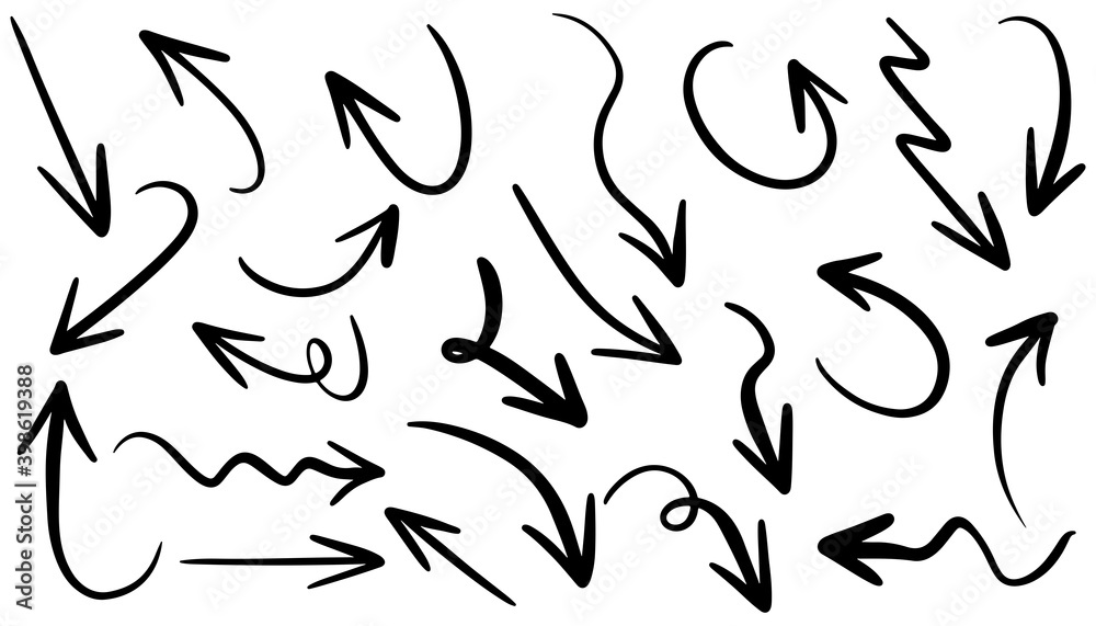 hand drawn arrow icon set isolated on white background. Doodle vector illustration. hand drawn arrow icon set isolated on white background. Doodle vector illustration.