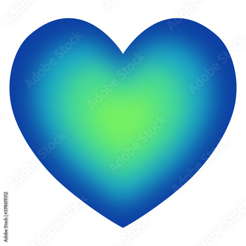 Vectorial isolated heart in gradient blue and green color, volume heart shape on white background, vector symbol of love, icon and design element.	