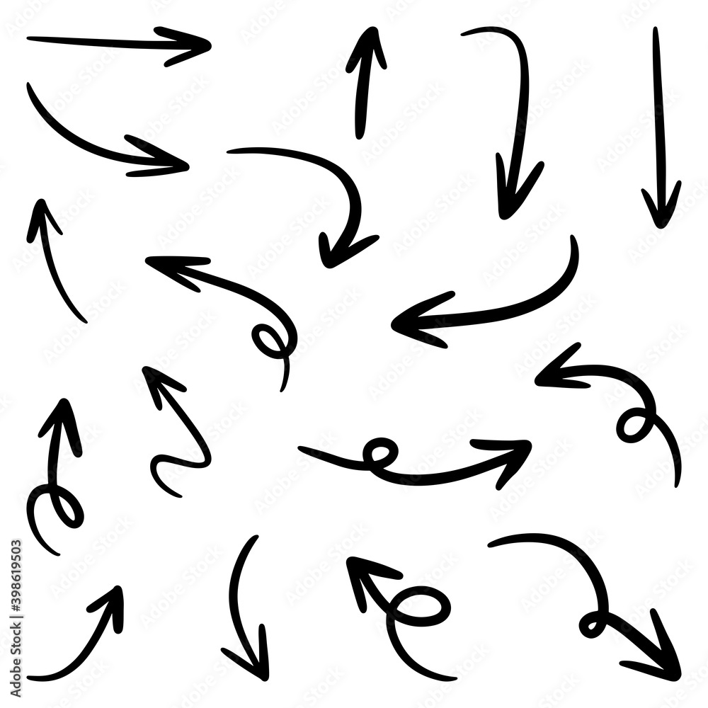 hand drawn arrow icon set isolated on white background. Doodle vector illustration. hand drawn arrow icon set isolated on white background. Doodle vector illustration.