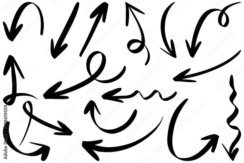 hand drawn arrow icon set isolated on white background. Doodle vector illustration. hand drawn arrow icon set isolated on white background. Doodle vector illustration.