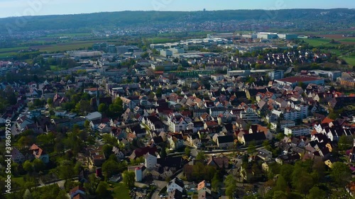 Aerial view of the city Ditzingen in Germany on a sunny day in early spring photo