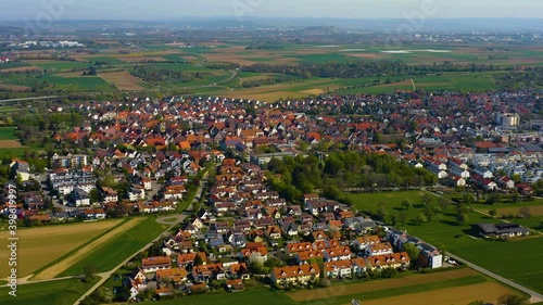 Aerial view of the city  Münchingen in Germany in early spring photo