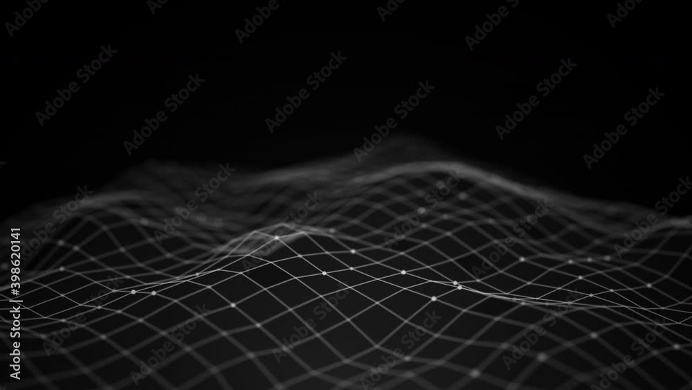Abstract flowing smooth Plexus fractal waves background. Grid, mesh of dots and lines. Big data connection. Seamless loop animation