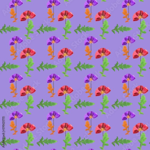 Poppy. Illustration  texture of flowers. Seamless pattern for continuous replication. Floral background  photo collage for textile  cotton fabric. For use in wallpaper  covers.
