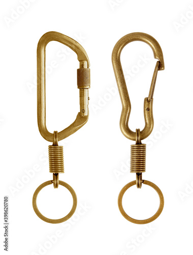 Brass carabiner for key chain with rings two style isolated on white background with clipping path included