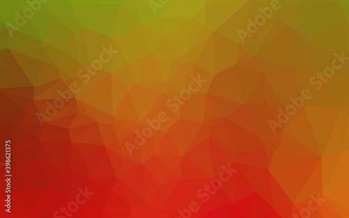 Light Green, Red vector blurry triangle template. Glitter abstract illustration with an elegant design. Triangular pattern for your business design.