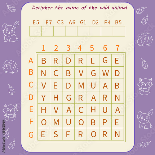 Logic game for children. Decipher the name of the wild animal