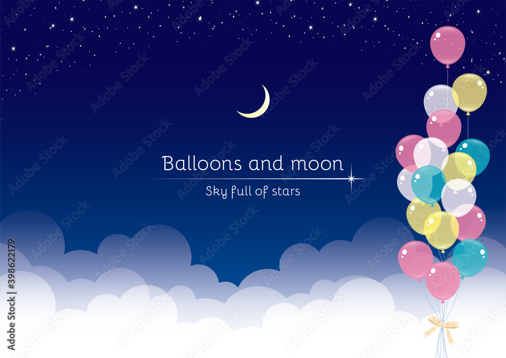Obraz premium 夜空に浮かぶ風船 イラスト