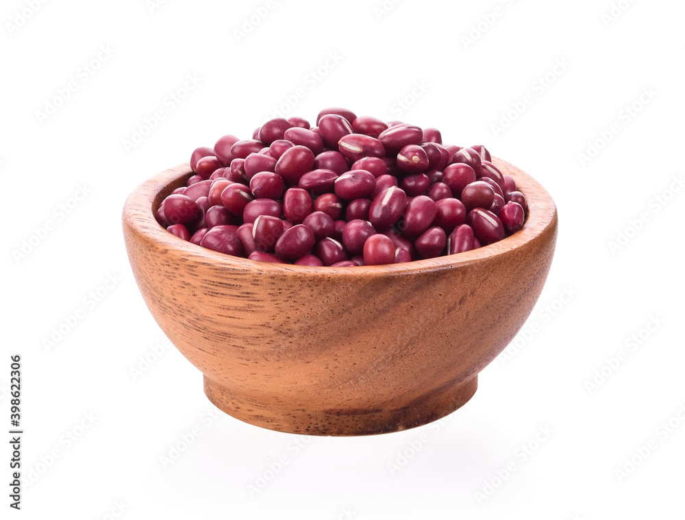 Red beans in wood bowl on white background Red beans in wood bowl on white background