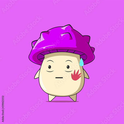 a poison mushroom character got a slap isolated on purple background. a poison mushroom character emoticon illustration