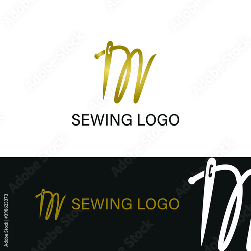 elegant Initial N letter typography with needle for sewing, hand made, fashion business logo