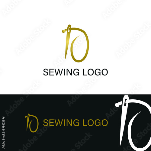 elegant Initial O letter typography with needle for sewing, hand made, fashion business logo