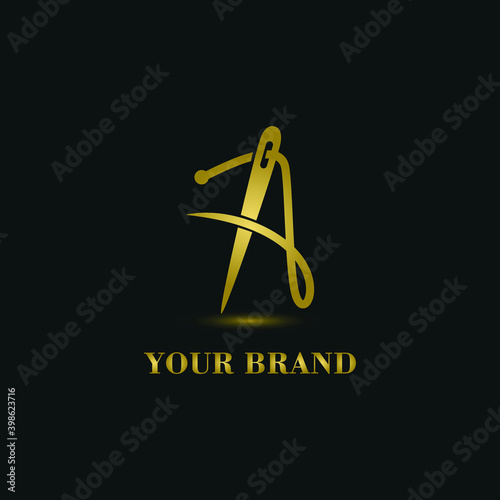 elegant Initial A letter typography with needle for sewing, hand made, fashion business logo