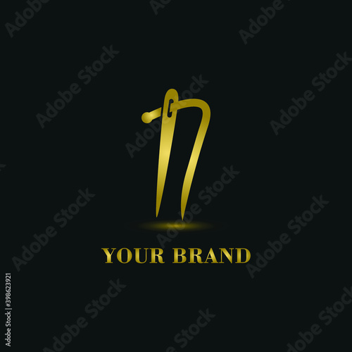 elegant Initial I letter typography with needle for sewing, hand made, fashion business logo