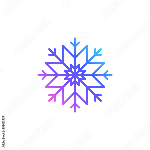 Snowflake vector icon. Christmas ornament. Colorful linear snowflake isolated on white background. Minimalist snowflake