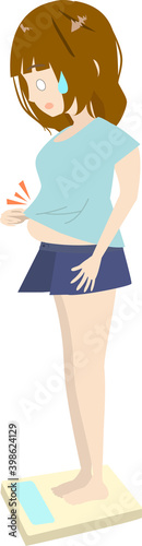 体重計に乗ってびっくりするダイエット中の可愛い女の子