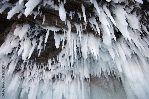 Icicle from the cave wall at Bailak lake Russia © magneticmcc